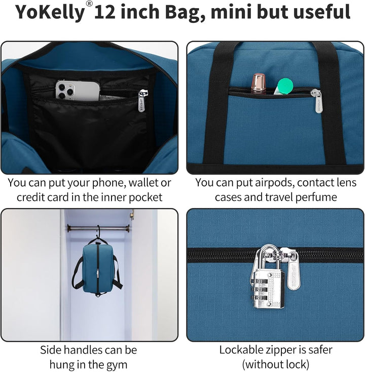 Sporttasche klein, Reisetasche 12L Mini Handgepäck Tasche für Weekender, Fitnesstasche 30x20x25cm-He