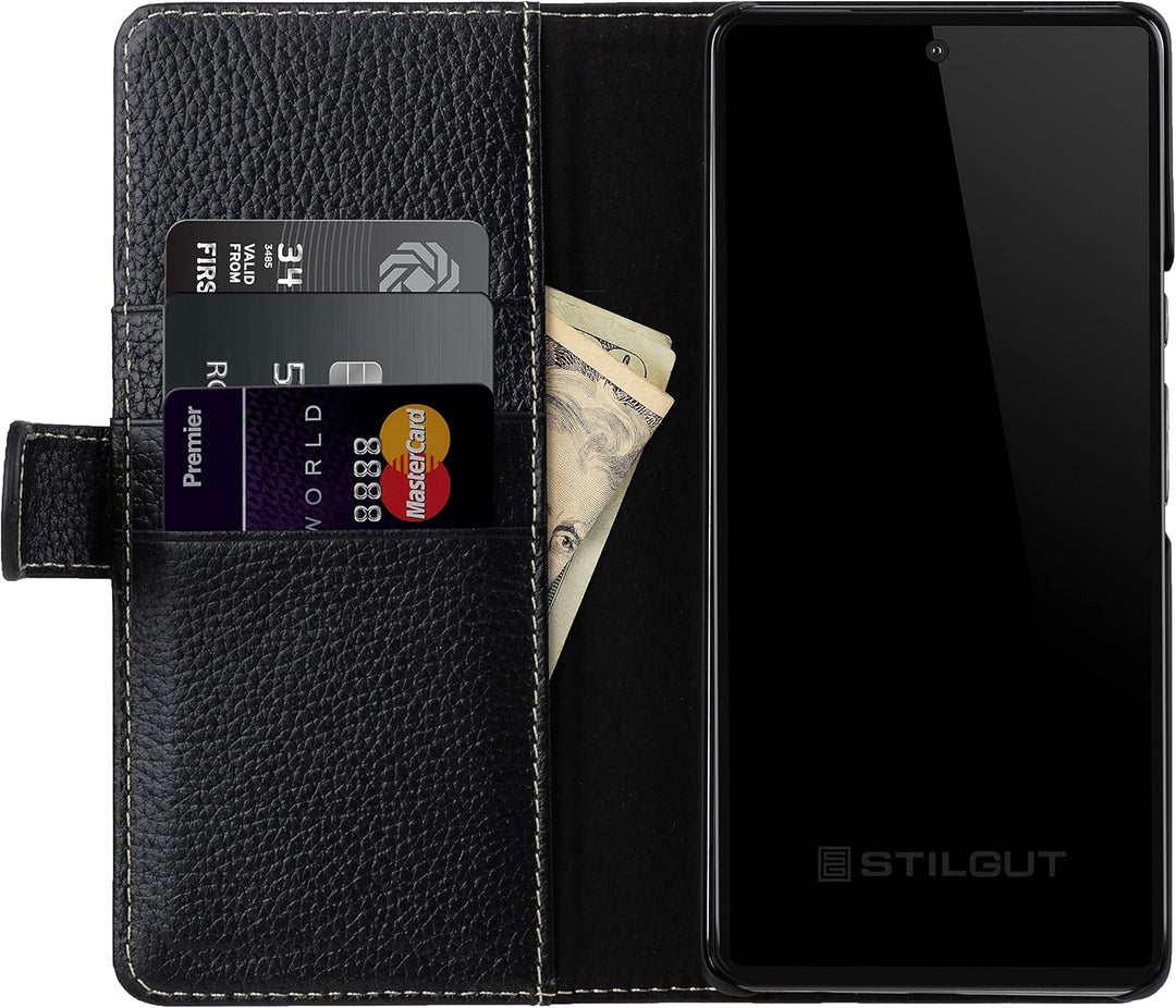 STILGUT Talis kompatibel mit Google Pixel 6 Hülle mit Kartenfach aus Leder, Flip Cover, Wallet Case,