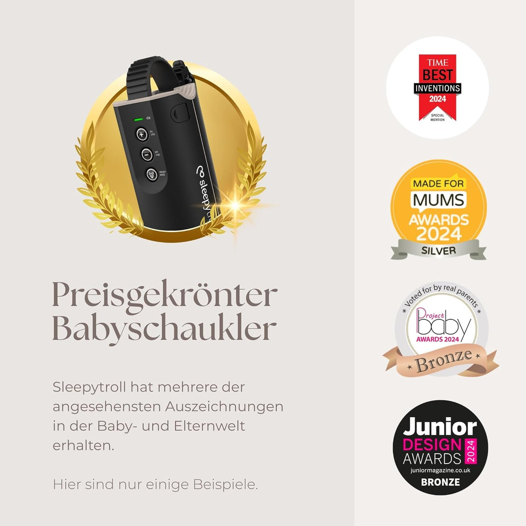 Sleepytroll Babywippe Gen2 | Wiederaufladbare Wippe mit Bewegungs- & Soundsensoren, App-Steuerung, 3