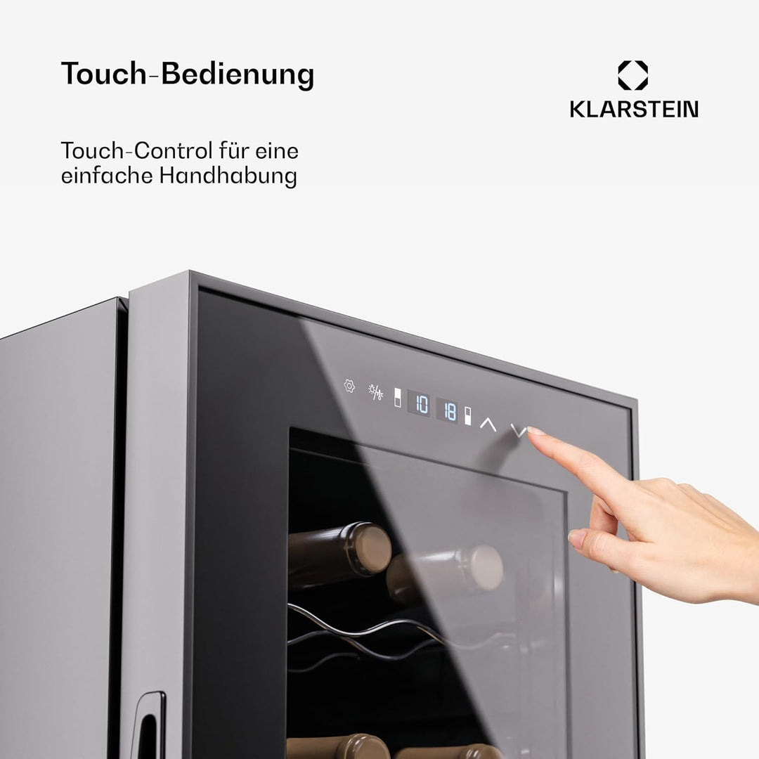 Klarstein Shiraz Weinkühlschrank Schwarz – 24 Flaschen, 2 Zonen | Getränkekühlschrank mit Glastür, f