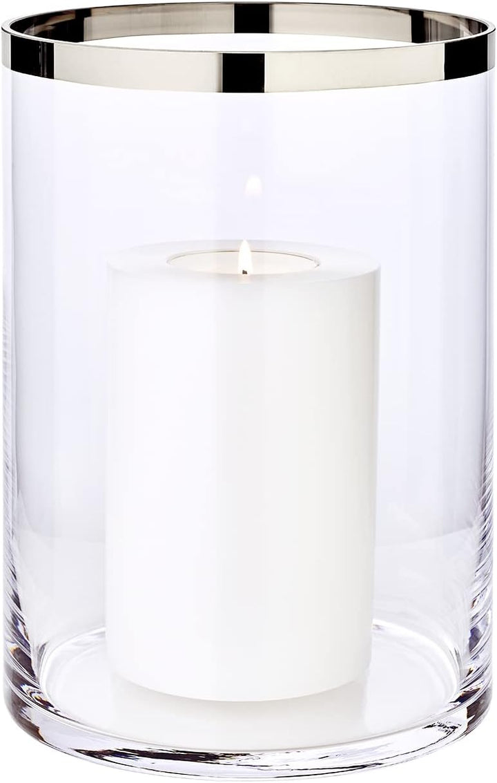 EDZARD Windlicht Molly, Kerzenhalter aus mundgeblasenem Kristallglas mit Platinrand, Glas für Stumpe