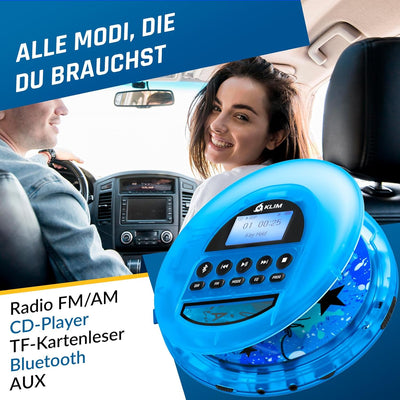 KLIM Nomad CD Player Bluetooth - Tragbarer CD-Player Discman mit langlebigem Akku - Inklusive Kopfhö