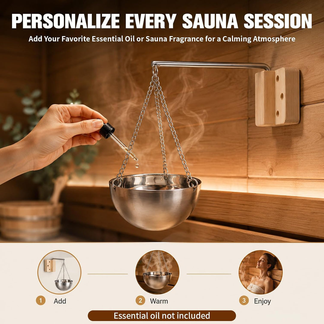 5-Teilig 7L Sauna Eimer mit Kelle, Alu Saunazubehör mit Sanduhr/Aromaschale