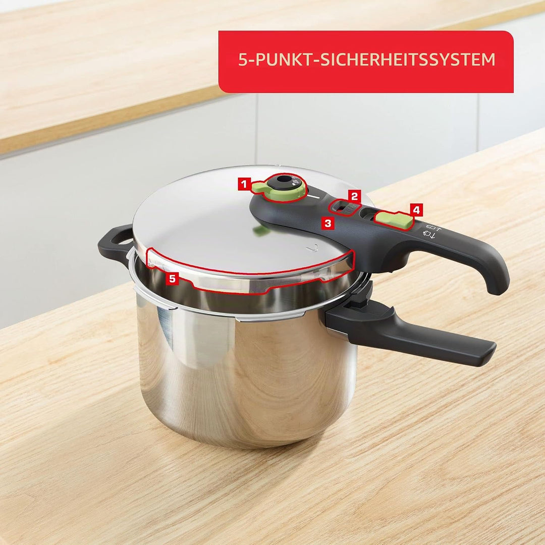 Tefal Secure Trendy 8L Schnellkochtopf mit Korb - Zwei Programme, Gemüse und Fleisch, schnellere Mah