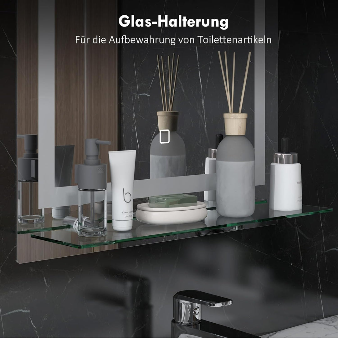 kleankin LED Badspiegel 22W Badezimmerspiegel mit Glas-Ablage Beleuchtung Wandspiegel mit Touch-Scha