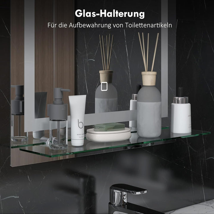 kleankin LED Badspiegel 22W Badezimmerspiegel mit Glas-Ablage Beleuchtung Wandspiegel mit Touch-Scha