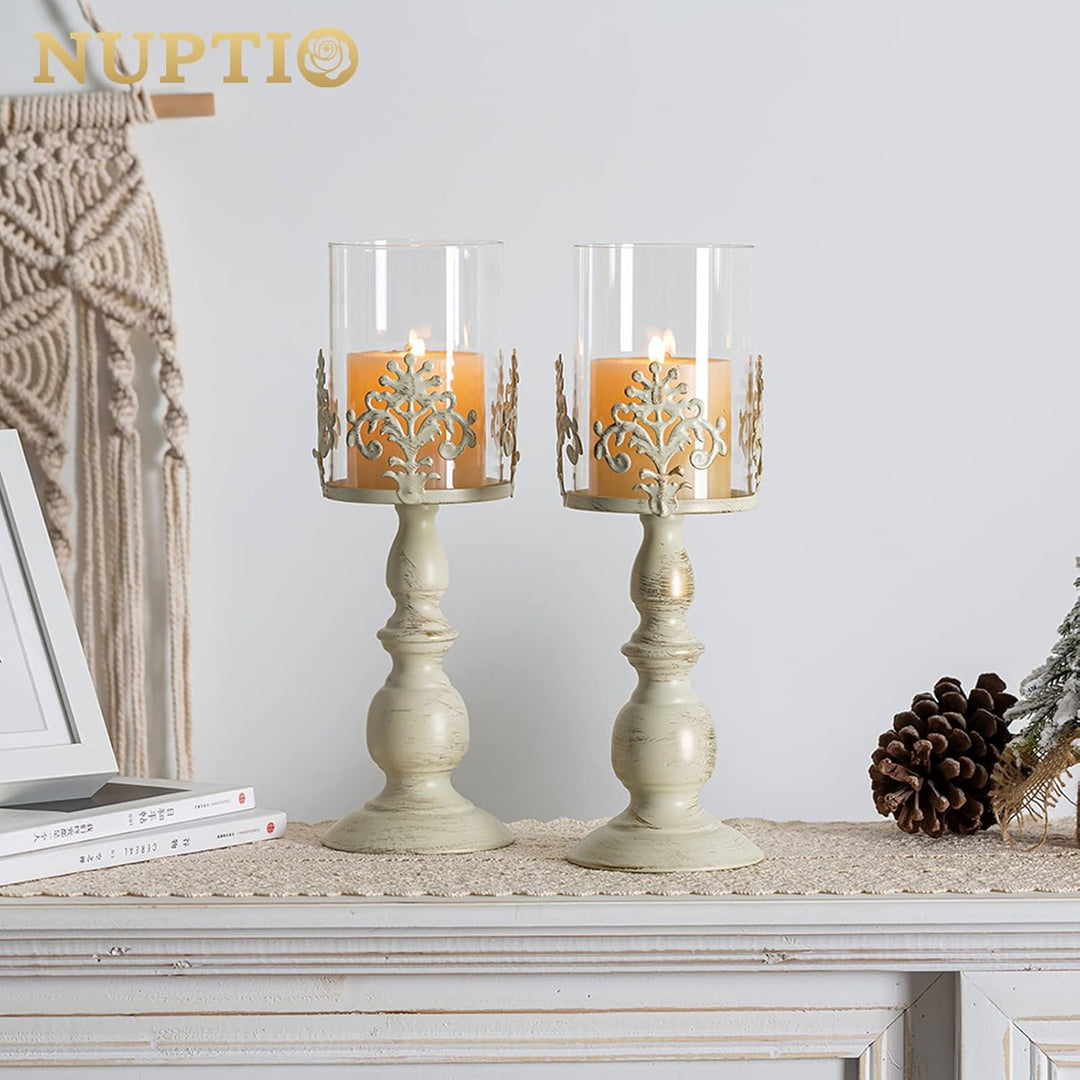 NUPTIO 2 Stücke Vintag Design Geschnitzter Kerzenständer, Hochzeit Party Weihnachten Tischdekoration