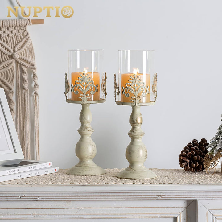 NUPTIO 2 Stücke Vintag Design Geschnitzter Kerzenständer, Hochzeit Party Weihnachten Tischdekoration