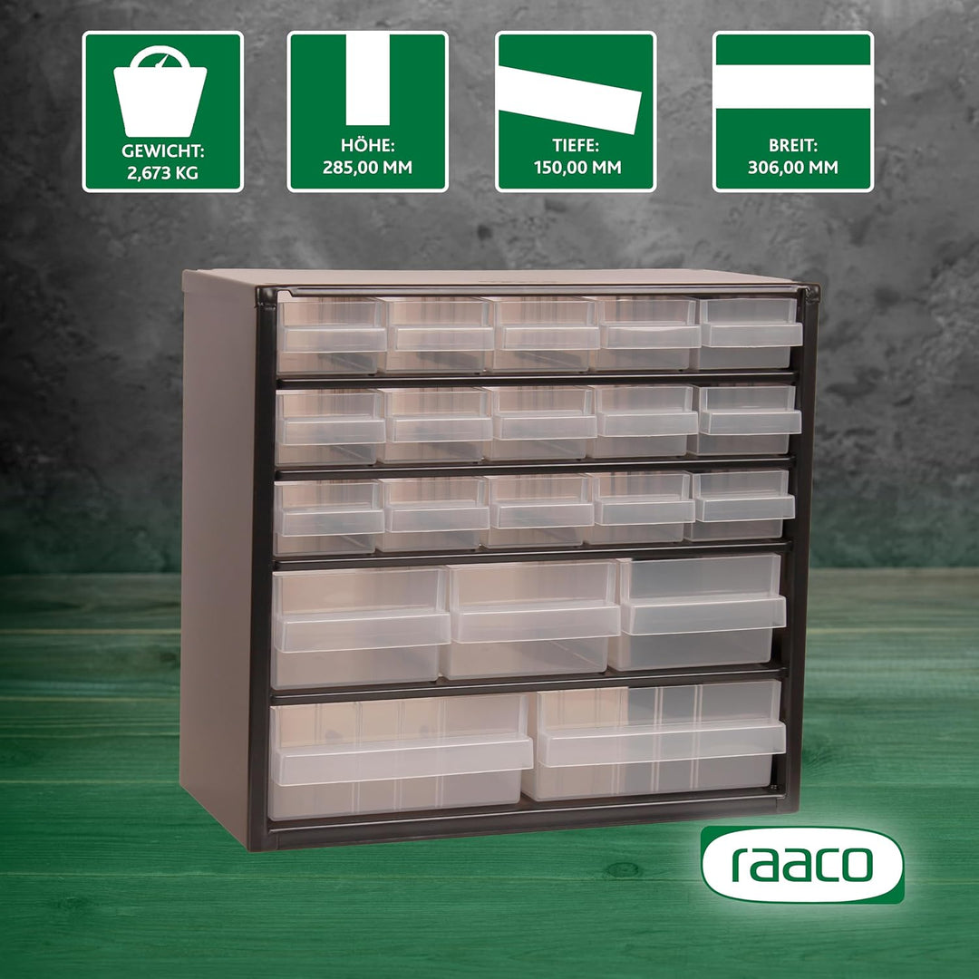 Raaco Kleinteilemagazin C6-20, 20 kg Last, 15 x 30,6 x 28,6 cm, 20 Schubladen, beschichteter Stahl,