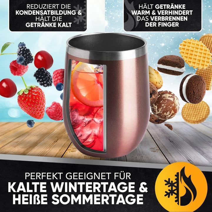 Wein Becher to go,2 Stück Weinglas to go,Edelstahl Weinbecher Isoliert mit Deckel,Sekt Camping Gesch
