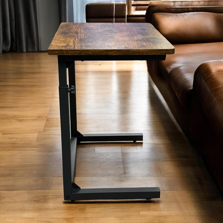 Höhenverstellbarer Sofa-Beistelltisch in C-Form, Laptop-Tisch für Sofa & Bett, Rustikales Braun, Rus