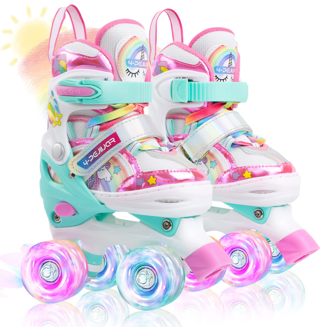Kinder Einhorn Rollschuhe für Mädchen.Geeignet für 3-6 Jahre alt. Mit Leuchtenden Rädern,4-Pejiijar