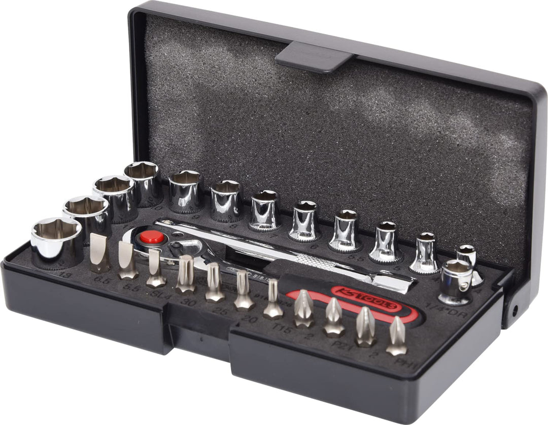 KS Tools 918.0626 1/4 Zoll CHROMEplus Steckschlüssel-Satz | inklusive Umschaltknarre, 72-Zahn | hoch