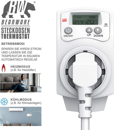 CSL - Thermostat digital - Steckdosenthermostat - Steckdosen Thermostat für Heizung Heizgeräte Infra