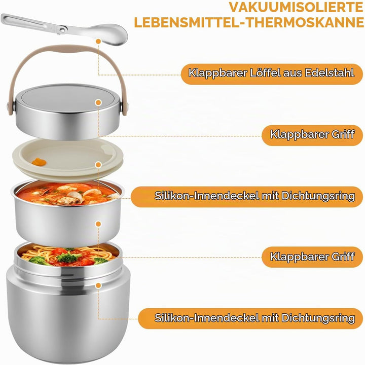 AiQInu Thermos-Lebensmittelbehälter für Erwachsene 1,2 l, Isolierter Edelstahl-Lunchbehälter mit Löf