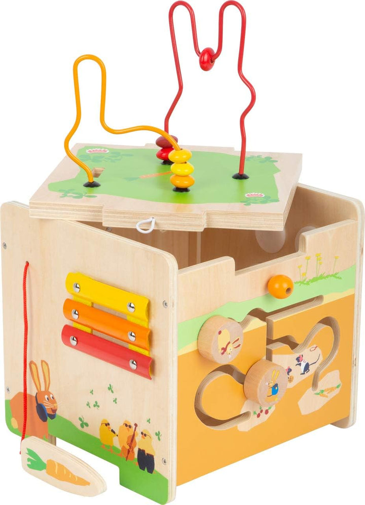 small foot Motorikwürfel Hase aus Holz, mit fünf bespielbaren Seiten, als Kinderhocker verwendbar, a