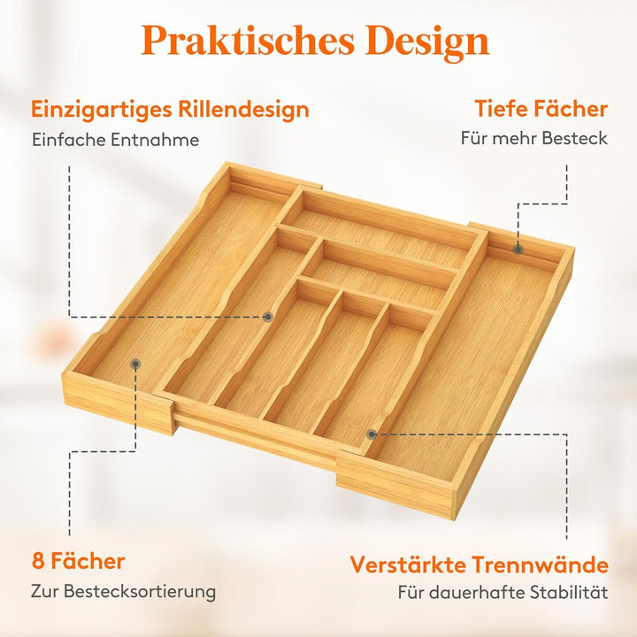 Lifewit Besteckkasten für Schubladen, Tiefe 47 cm, Ausziehbarer Besteckeinsatz Breite bis zu 50 cm,