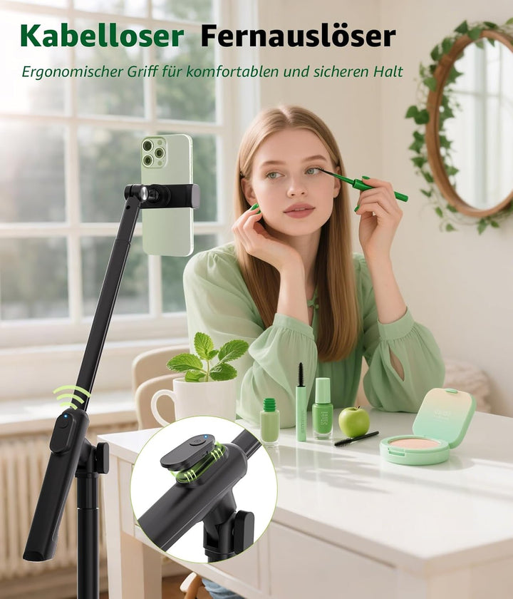 Handy Stativ, Overhead Stativ Handy mit 360° Ausziehbaren Arm &amp; Fernbedienung &amp; Handyhalterung, Hori