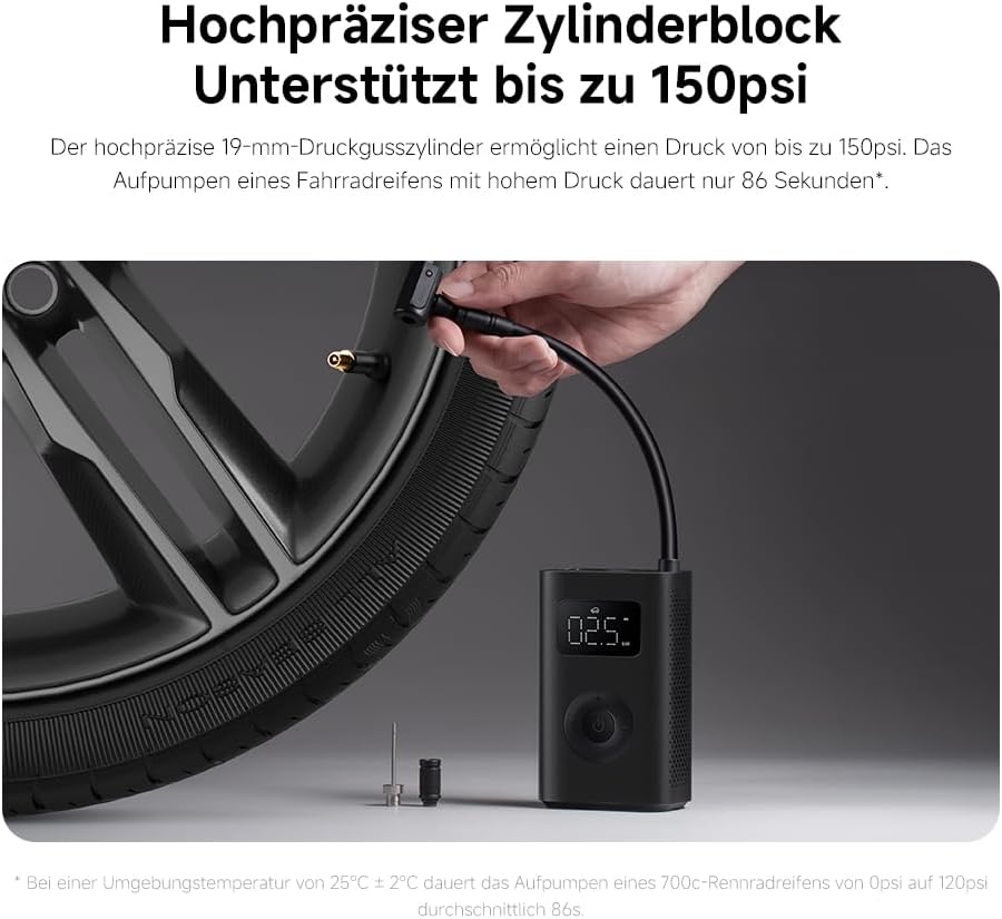 Xiaomi Portable Electric Air Compressor 2 – Tragbarer Luftkompressor (0,2–10,3 bar / 3–150 psi, 6 Mo