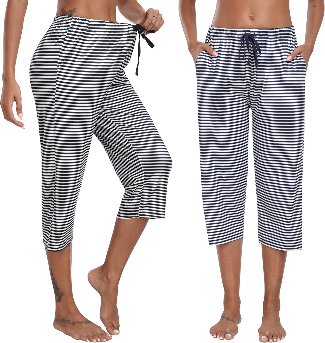 MoFiz Damen Schlafanzughose 3/4 Lang Schlafhose Modal Nachtwäsche Weich Pyjamahose Freizeithose mit