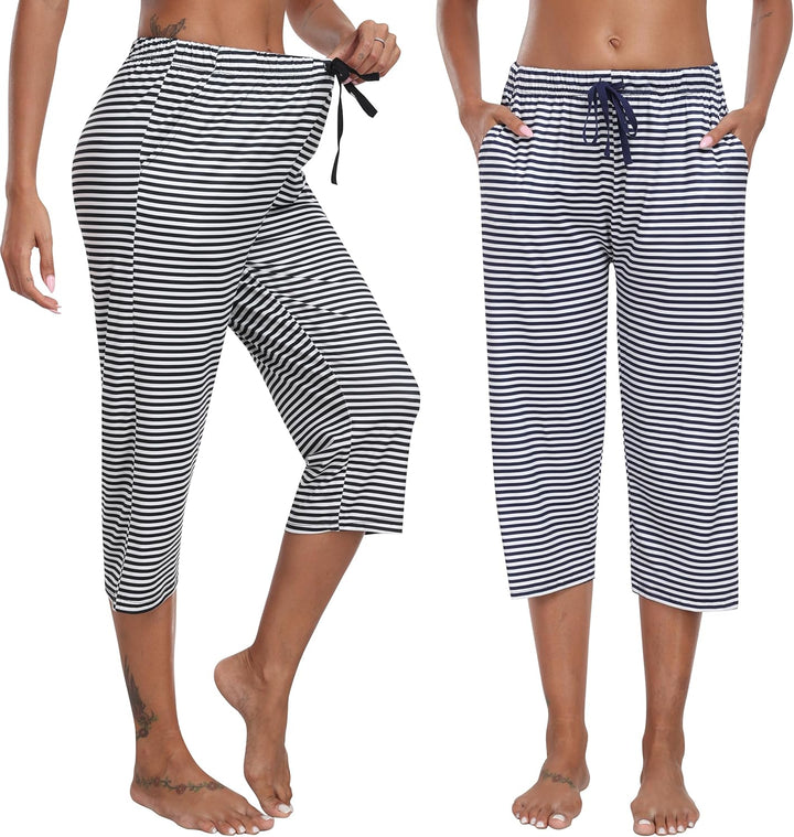 MoFiz Damen Schlafanzughose 3/4 Lang Schlafhose Modal Nachtwäsche Weich Pyjamahose Freizeithose mit