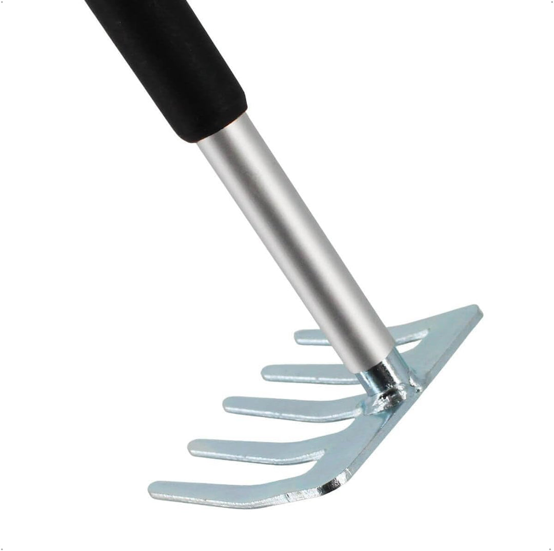 Rekord Kleinrechen (Stahl) mit Teleskopstiel (Aluminium) Länge bis 104 cm & Aufhängeloch, Harke, Lau