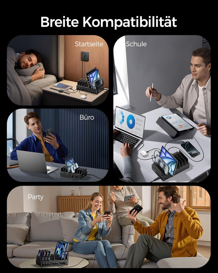 Rocoren 400W Ladestation Mehrere Geräte USB C Charging Station, GaN PD100W 10 Anschlüsse Familien Ha