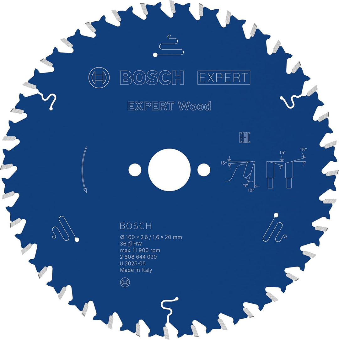 Bosch Professional 1x Kreissägeblatt Expert for Wood (Holz, Sägeblatt Ø 160 x 20 x 2,6 mm, 36 Zähne,