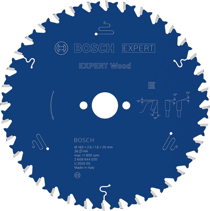 Bosch Professional 1x Kreissägeblatt Expert for Wood (Holz, Sägeblatt Ø 160 x 20 x 2,6 mm, 36 Zähne,