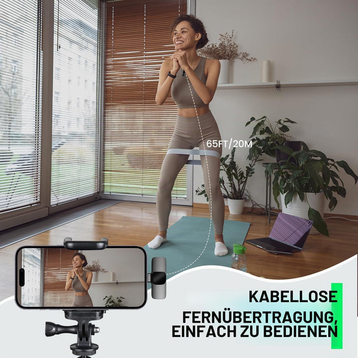 kabelloses Ansteckmikrofon mit Vier Aufnahmemodi für Handy, iPhone, Android und PC – Mini-Mikrofon,