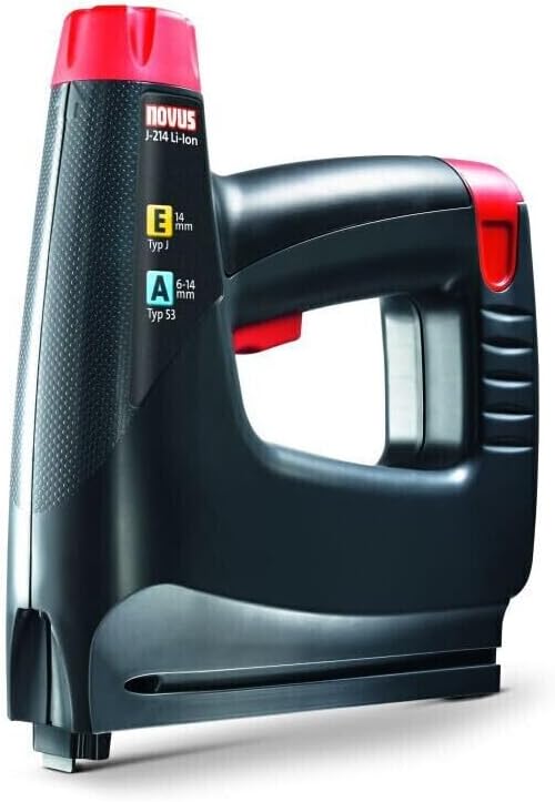 Novus Akku-Tacker J-214 im Koffer, Elektrotacker, 3.6 V Akku, LED-Arbeits-Licht, Schlagkraftregelung