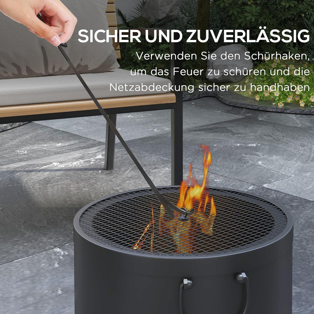 Outsunny Feuerstelle, Ø38cm Rauchfreie Holzfeuerschale mit Griff, Feuerkorb mit Schürhaken und Funke