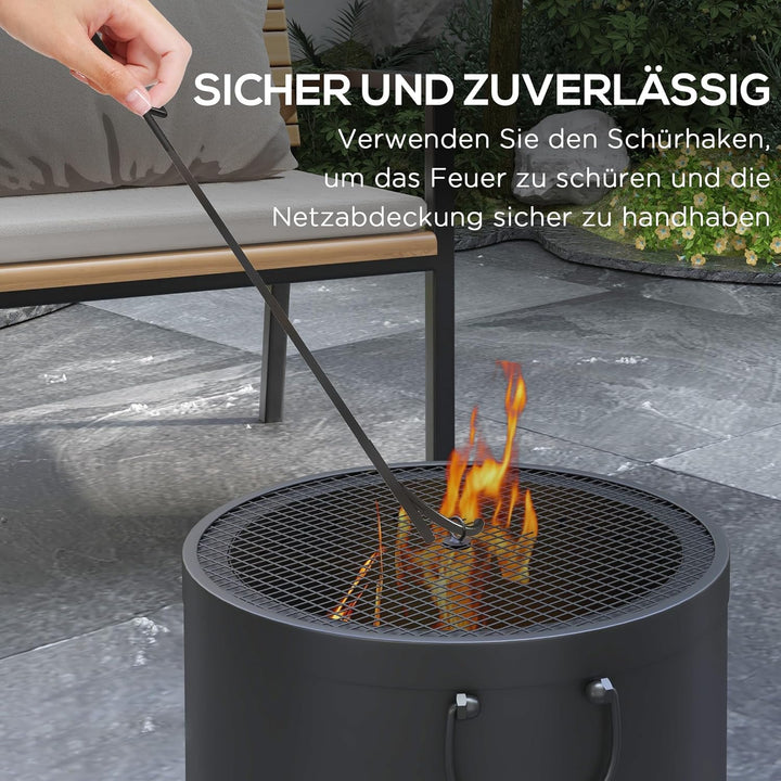 Outsunny Feuerstelle, Ø38cm Rauchfreie Holzfeuerschale mit Griff, Feuerkorb mit Schürhaken und Funke