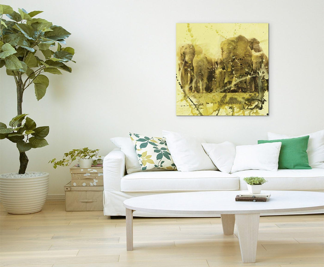 Elephants_Group_60x60cm Splash Art Paul Sinus Aquarell, Gemälde, Kunstbild auf Leinwand