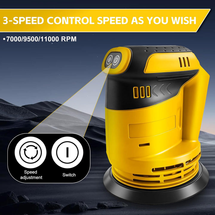 Roadtime Exzenterschleifer für DeWalt 20V Akku(no Akku),125mm Schleifmaschine 20,000 U/min, 3 Geschw