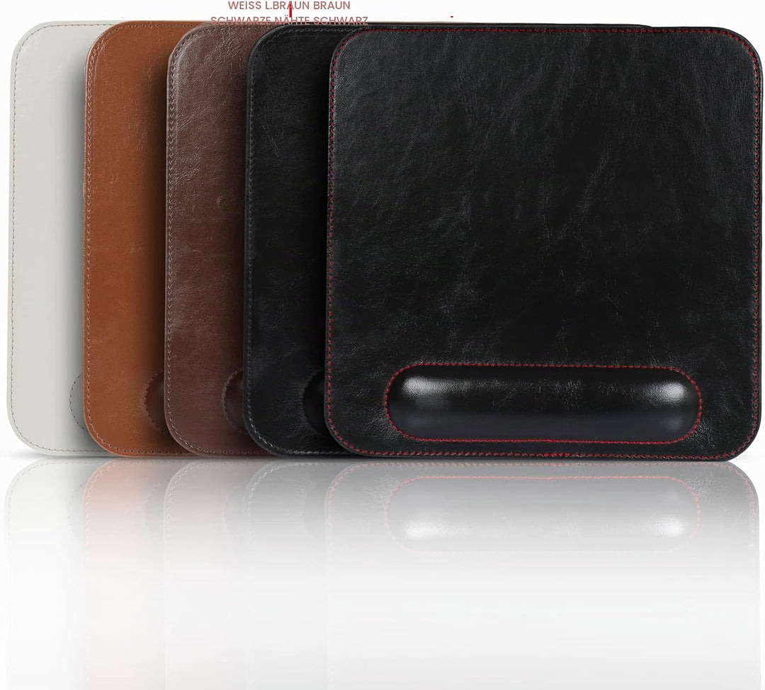 Londo Leder Mauspad mit Handgelenkauflage – Rutschfeste Unterseite, Glatte Oberfläche, Ergonomisches