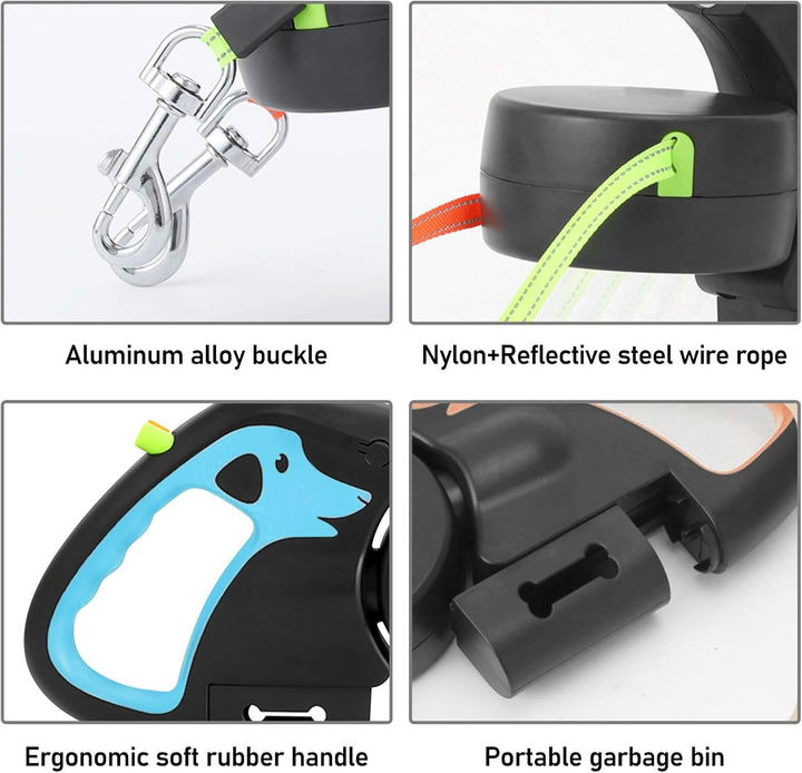 Doppelte Einziehbare Hundeleine, Rollleine Mit Led Licht, Ausziehbare Doppel Hundeleine Für 2 Hunde,