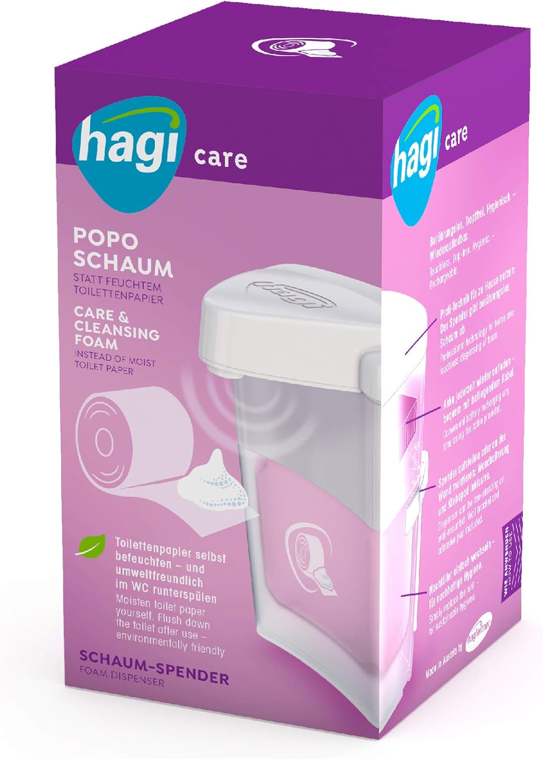 hagi Popo-Schaum statt feuchtem Toilettenpapier: berührungslos aus dem automatischen hagi Schaumspen