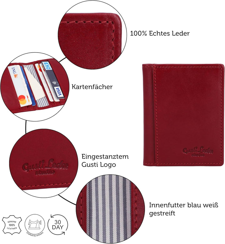Gusti Kartenhalter Leder - Hal Kartenhülle Kartenetui Brieftasche Rot Leder, Rot