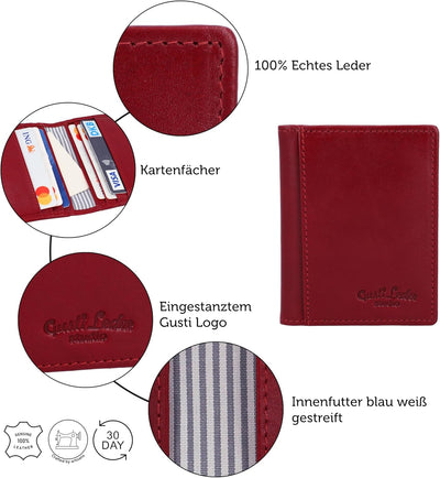 Gusti Kartenhalter Leder - Hal Kartenhülle Kartenetui Brieftasche Rot Leder, Rot