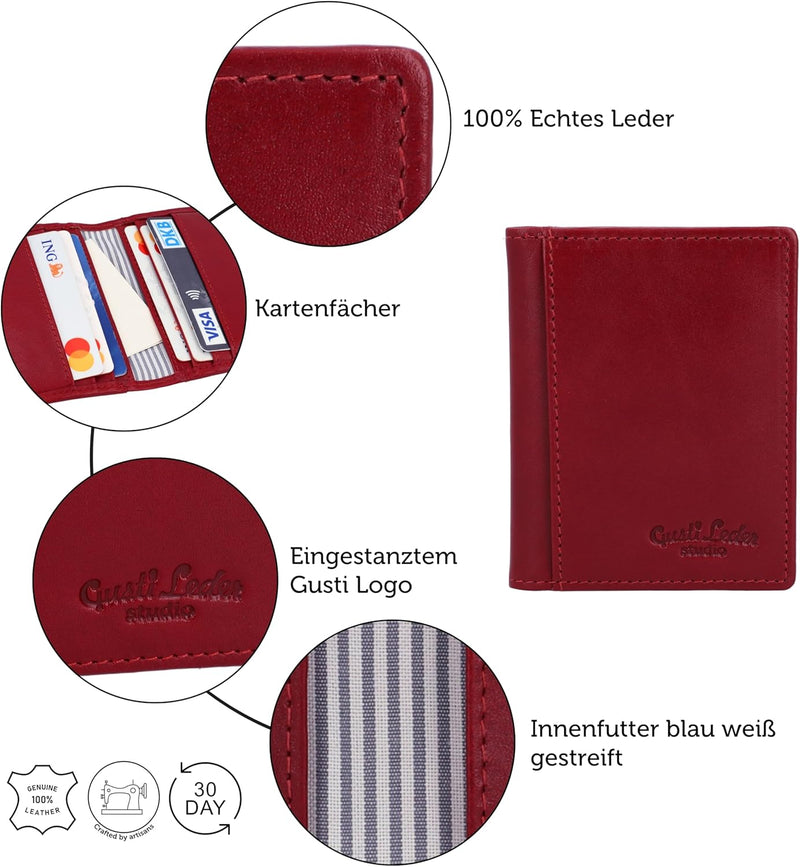 Gusti Kartenhalter Leder - Hal Kartenhülle Kartenetui Brieftasche Rot Leder, Rot