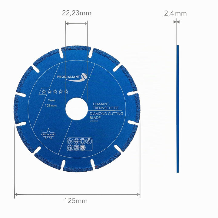 PRODIAMANT Metall Multicut Trennscheibe Titanit 125 mm x 22,2 mm für Winkelschleifer trennt Metall,