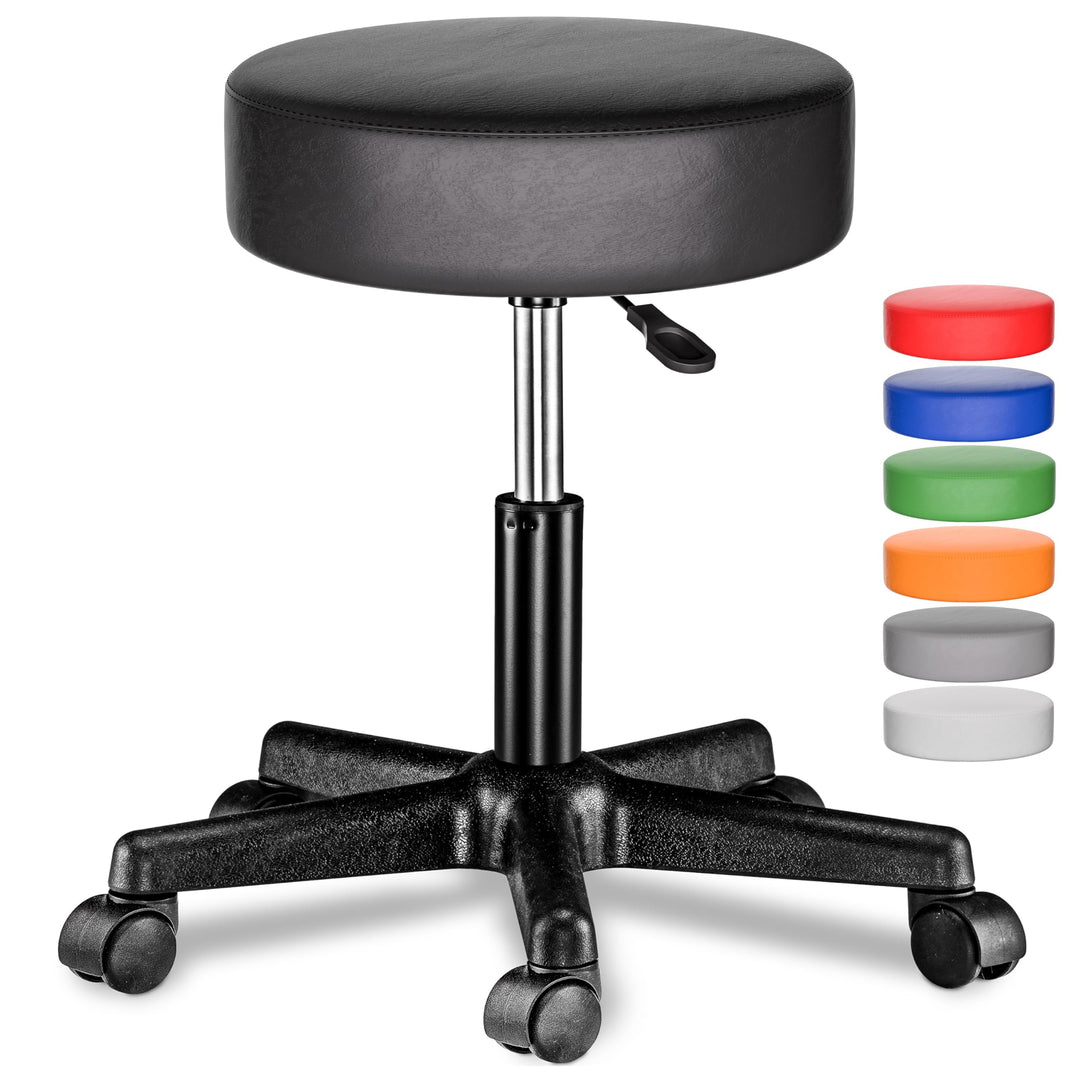 Casaria® Rollhocker Höhenverstellbar Schwarz 10cm Polsterung 46-60cm Sitzhöhe 360° Drehbar Ø35cm Run