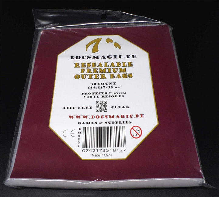 docsmagic.de 100 Polylined Paper Inner Sleeves + Premium Resealable Outer Bags for 7" 45rpm Vinyl Re
