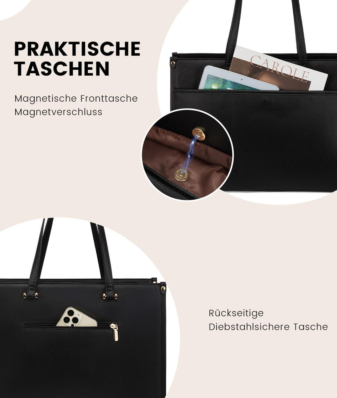 LOVEVOOK Laptoptasche Damen 15,6 Zoll, Wasserdicht Arbeitstasche Handtasche Gross Shopper Business A