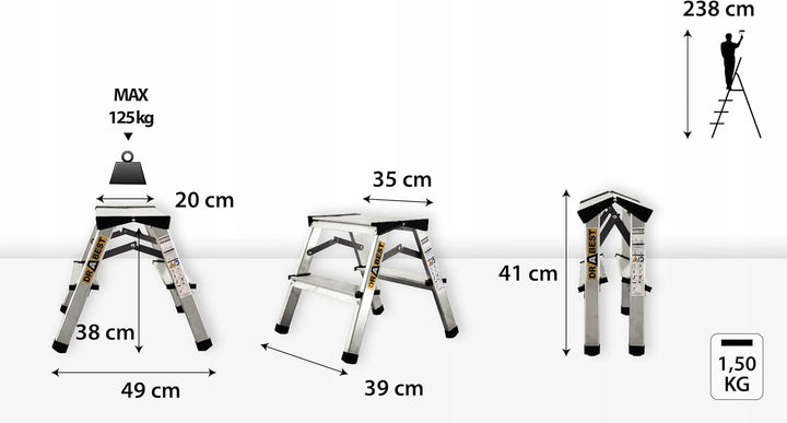 DRABEST Trittleiter Klapptritt Aluleiter Haushaltsleiter beidseitig begehbar 2 x 2 Stufen bis 125 kg