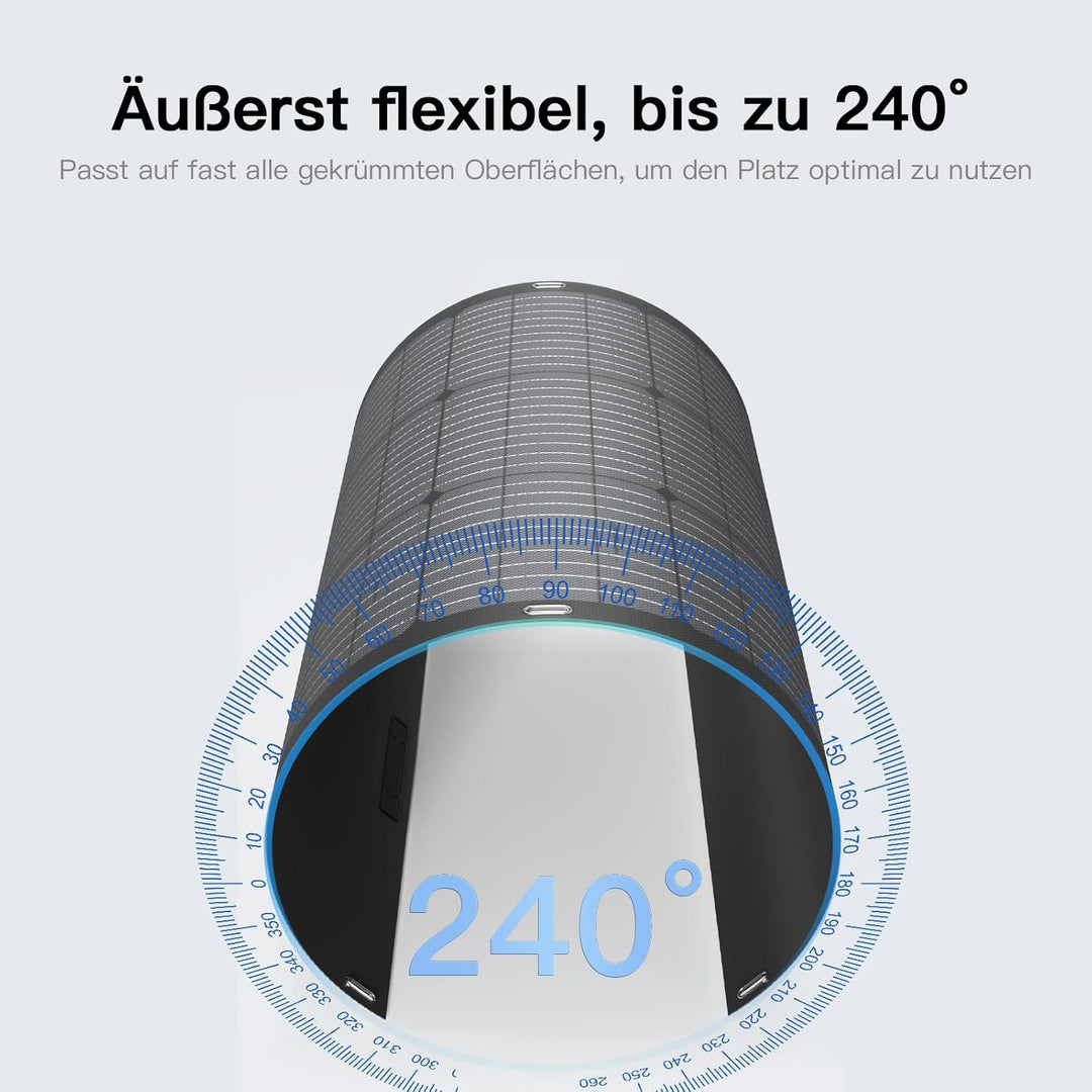 100W Flexibles Solarmodul, Leichtes ETFE Monokristallines 24V biegsames Solarpanel, IP68 Wasserdicht