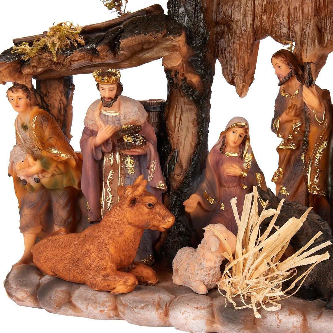 BRUBAKER Weihnachtskrippe - 34 cm Tischkrippe Weihnachtsfigur mit handbemalten Figuren Jesus, Maria,