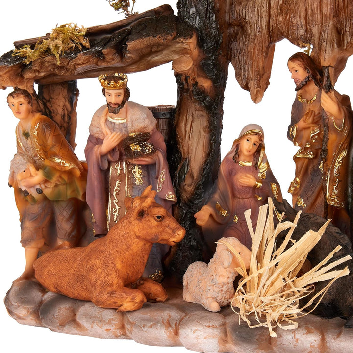 BRUBAKER Weihnachtskrippe - 34 cm Tischkrippe Weihnachtsfigur mit handbemalten Figuren Jesus, Maria,