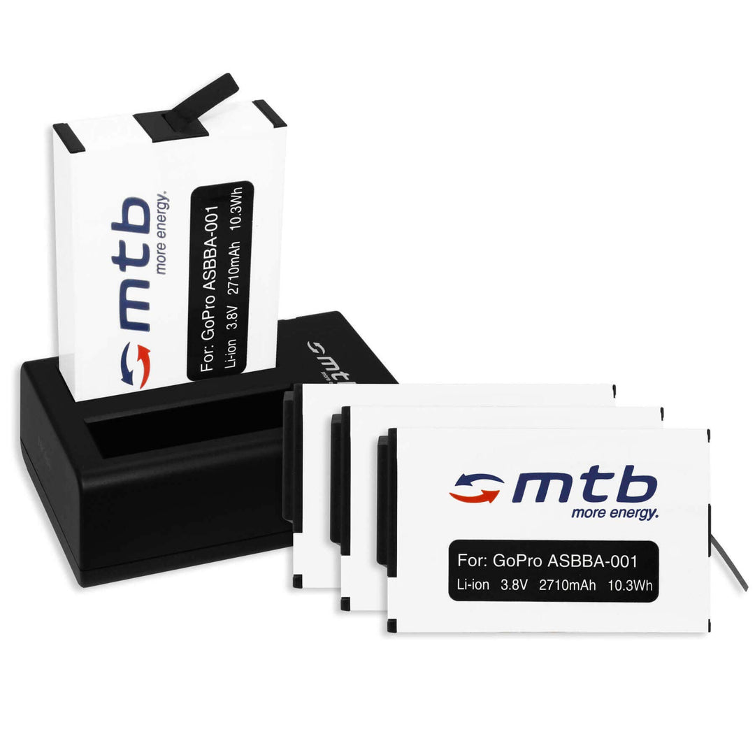 4 Akkus + Dual-Ladegerät (USB) für GoPro Fusion [ersetzt GoPro ASBBA-001/2710 mAh / 3.8V / Li-Ion] -